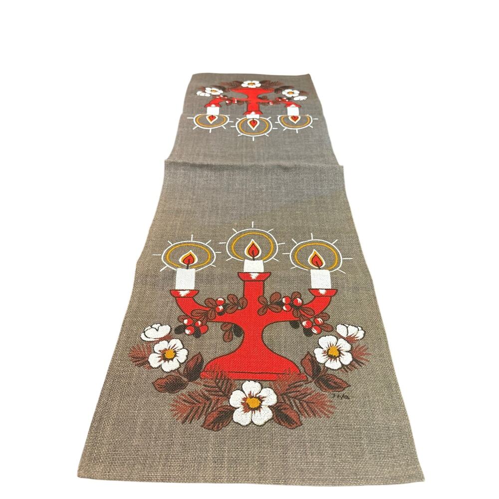 Painted - Brown Burlap Table Runner Holiday Scandinavian Table Runner 38x12"